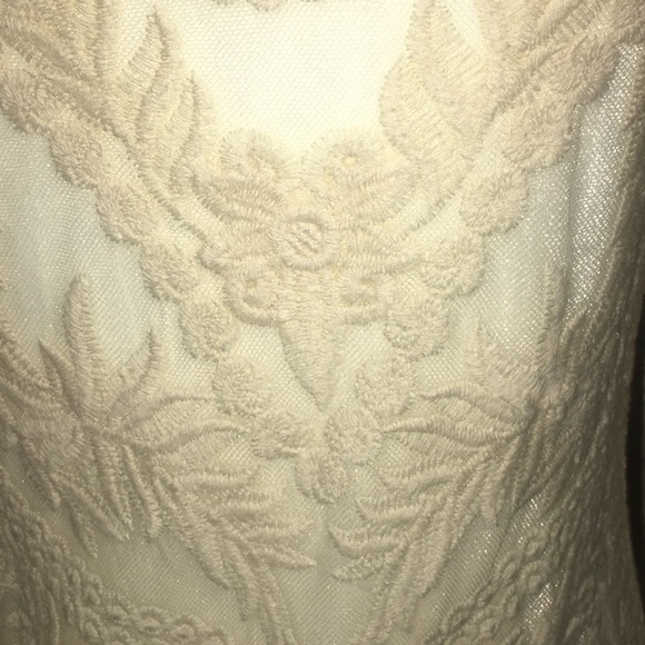 Express Cream Ivory XS Sheer Lace Embroidered Top - Picture 4 of 8